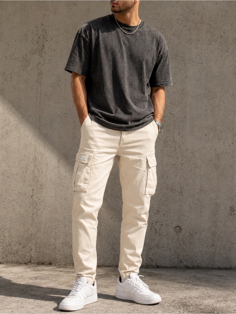 Zara DNWR Technical Finesse Cargo Pants Men's 30 Cream White Slim Taper Utility